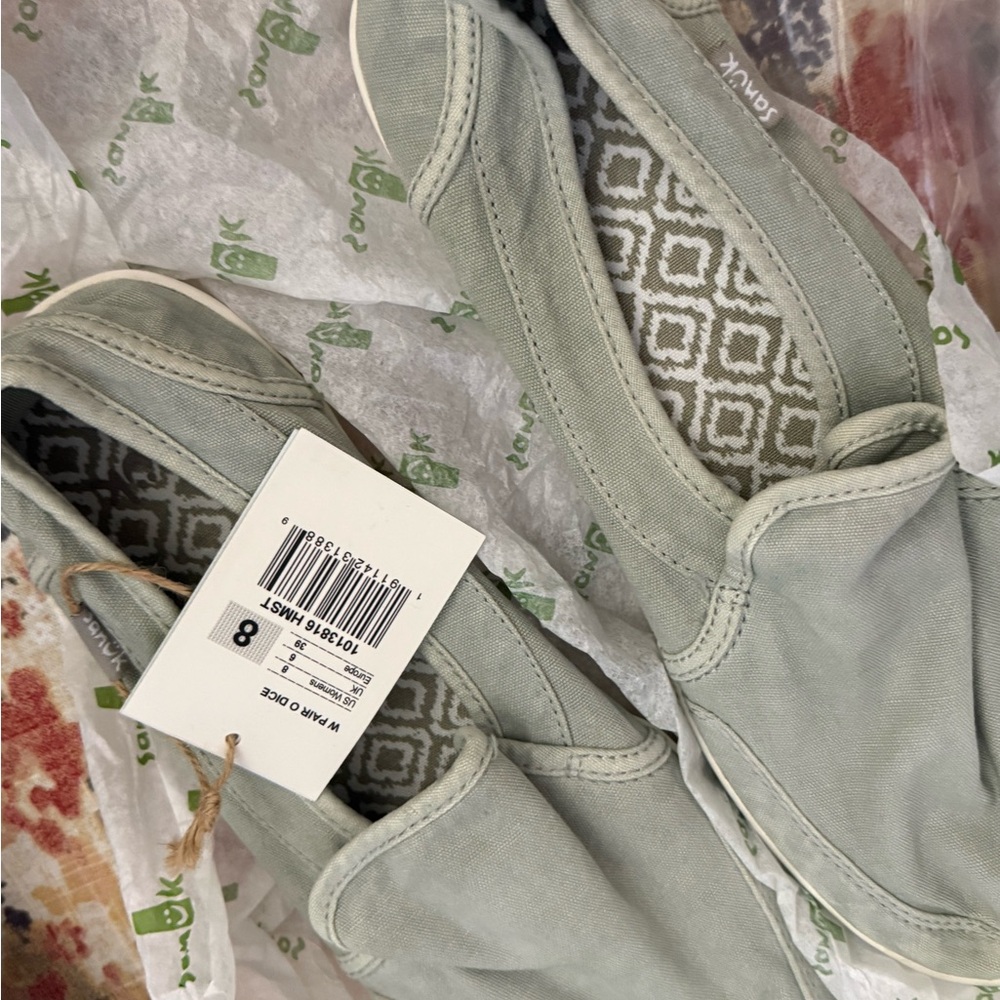 Sanuk Light Green Canvas Slip-Ons